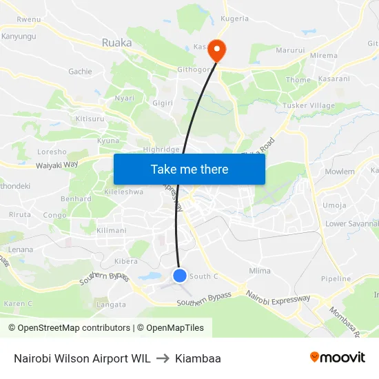 Nairobi Wilson Airport WIL to Kiambaa map