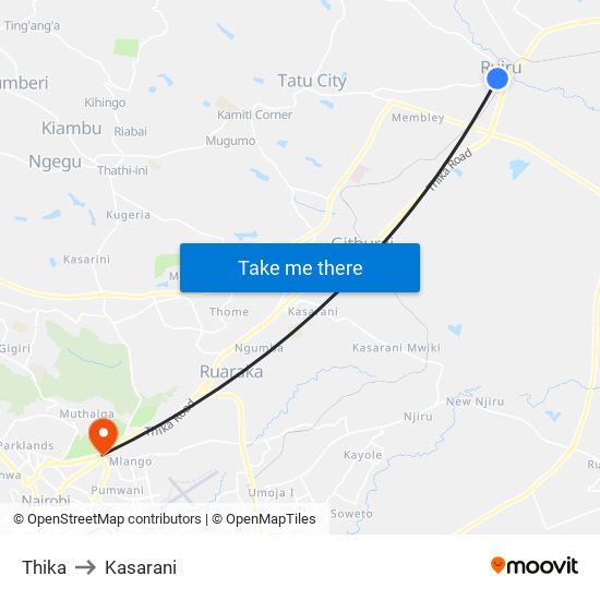 Thika to Kasarani map