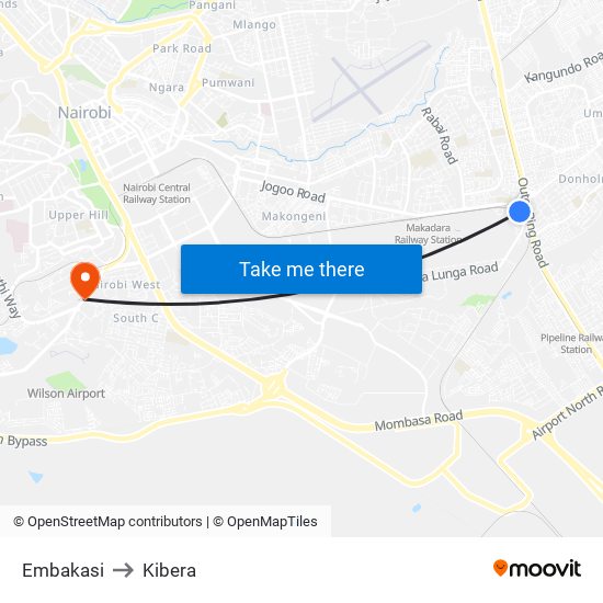 Embakasi to Kibera map