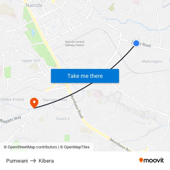 Pumwani to Kibera map