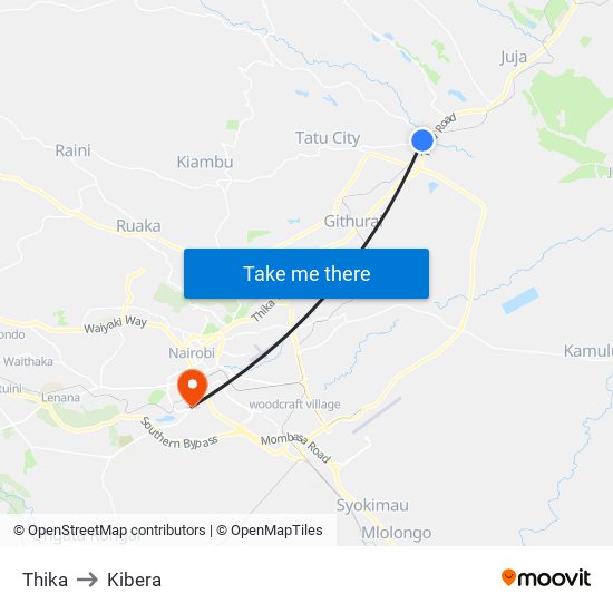 Thika to Kibera map