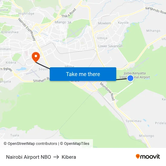 Nairobi Airport NBO to Kibera map