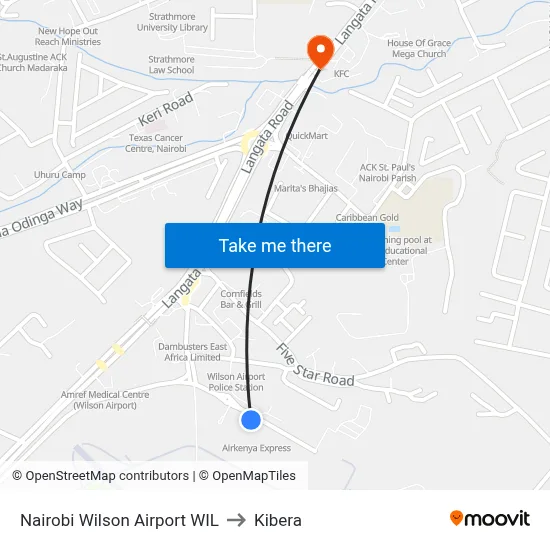 Nairobi Wilson Airport WIL to Kibera map