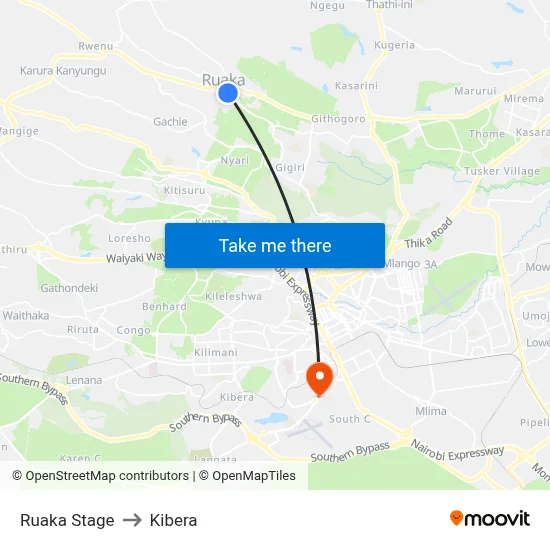 Ruaka Stage to Kibera map