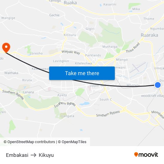 Embakasi to Kikuyu map