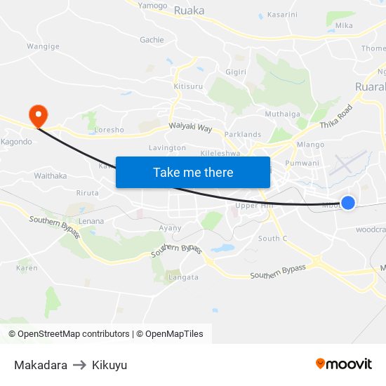 Makadara to Kikuyu map