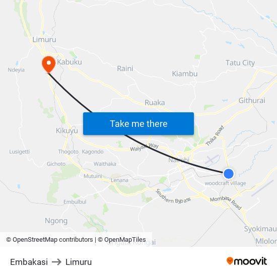 Embakasi to Limuru map