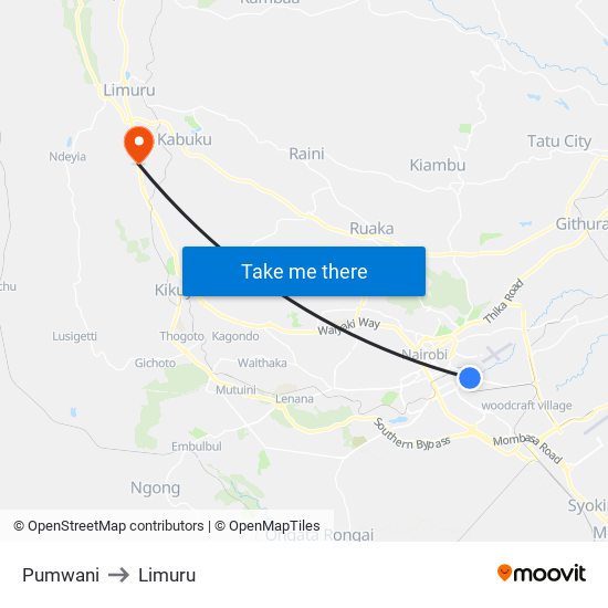 Pumwani to Limuru map