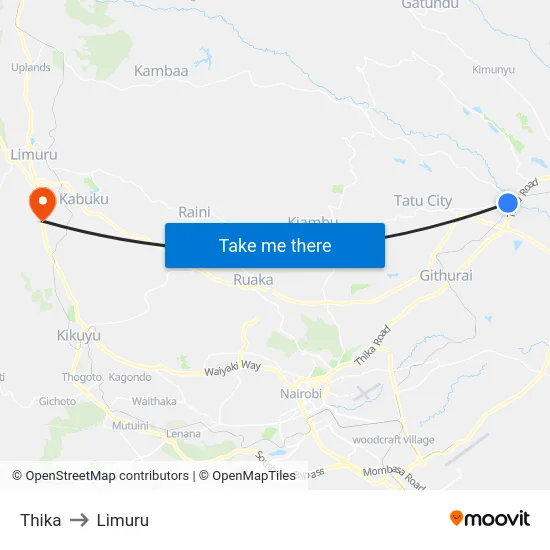 Thika to Limuru map