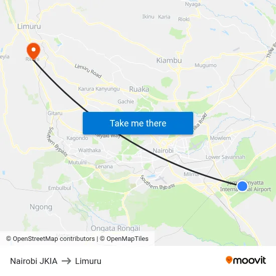 Nairobi JKIA to Limuru map