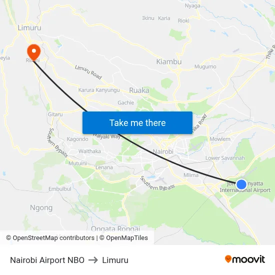 Nairobi Airport NBO to Limuru map
