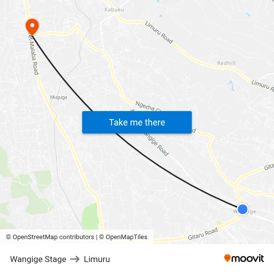 Wangige Stage to Limuru map