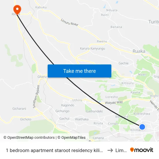 1 bedroom apartment staroot residency kilimani, Nairobi to Limuru map