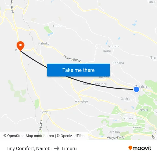 Tiny Comfort, Nairobi to Limuru map