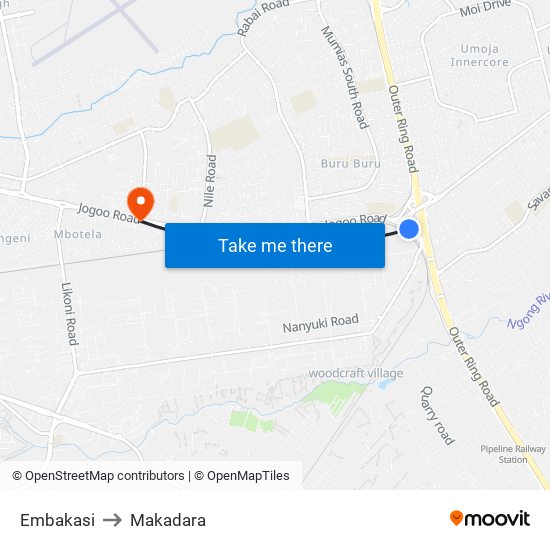 Embakasi to Makadara map