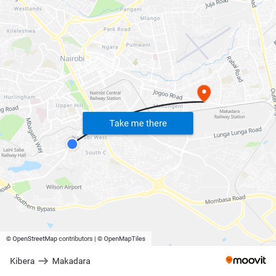 Kibera to Makadara map
