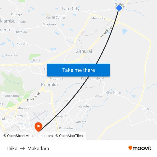 Thika to Makadara map