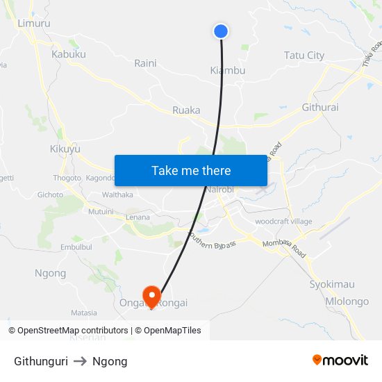 Githunguri to Ngong map