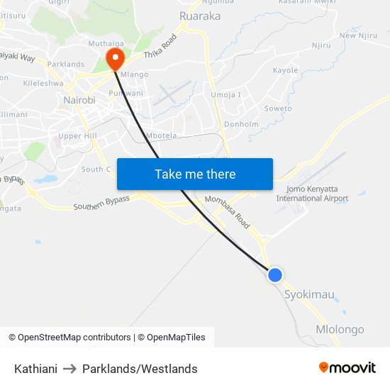 Kathiani to Parklands/Westlands map