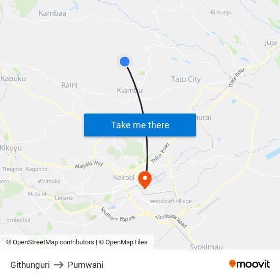 Githunguri to Pumwani map