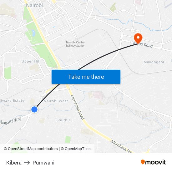 Kibera to Pumwani map