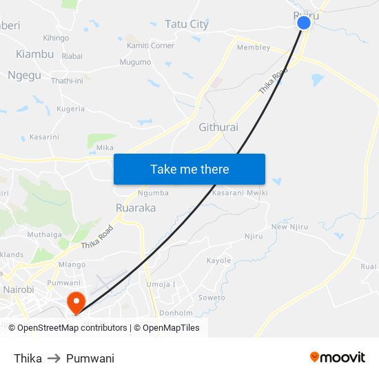 Thika to Pumwani map