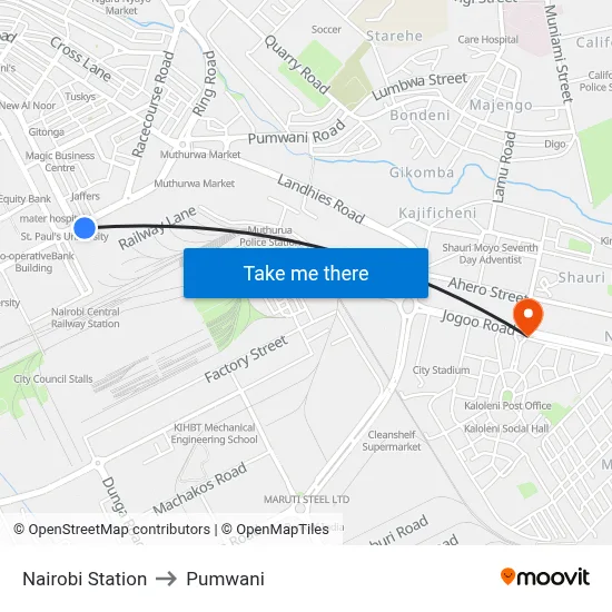 Nairobi Station to Pumwani map