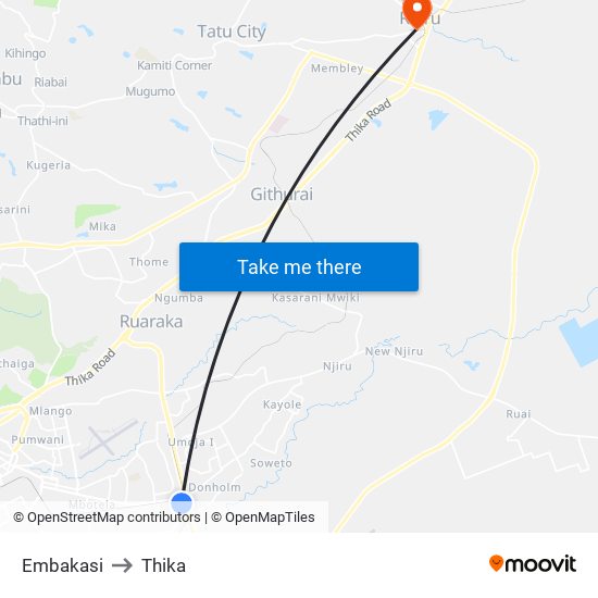 Embakasi to Thika map