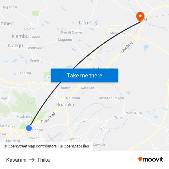 Kasarani to Thika map