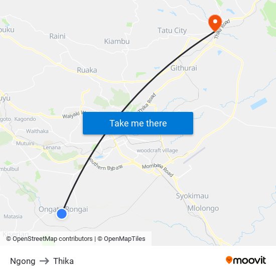 Ngong to Thika map