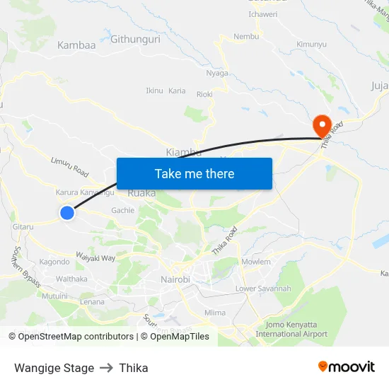 Wangige Stage to Thika map