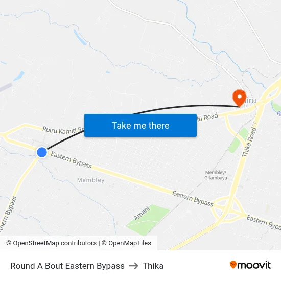 Round A Bout Eastern Bypass to Thika map
