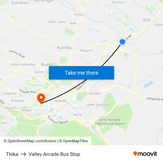 Thika to Valley Arcade Bus Stop map