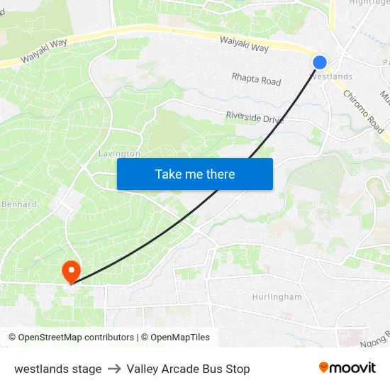 westlands stage to Valley Arcade Bus Stop map