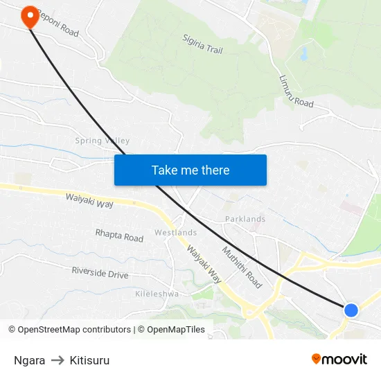 Ngara to Kitisuru map