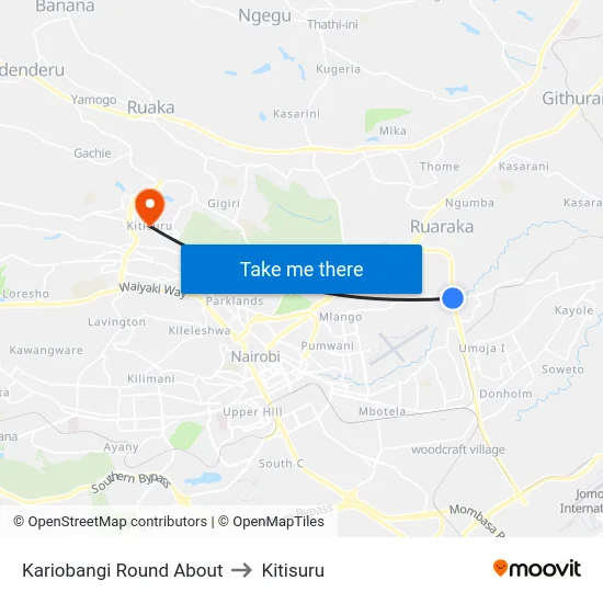 Kariobangi Round About to Kitisuru map