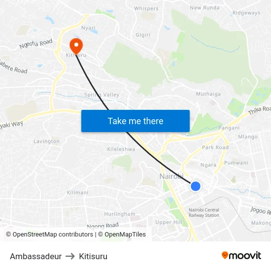 Ambassadeur to Kitisuru map