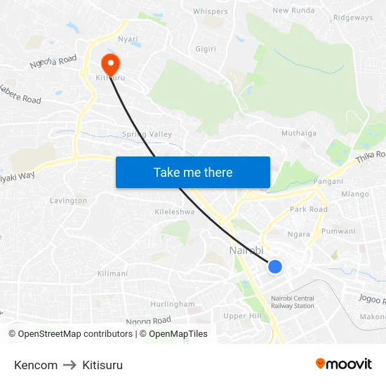 Kencom to Kitisuru map