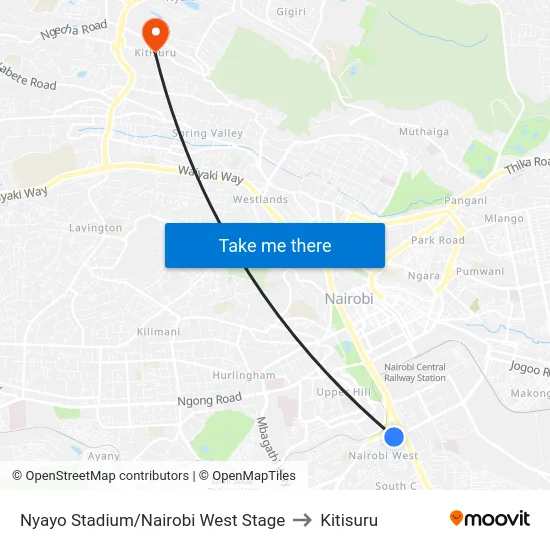 Nyayo Stadium/Nairobi West Stage to Kitisuru map