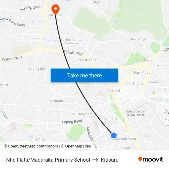 Nhc Flats/Madaraka Primary School to Kitisuru map