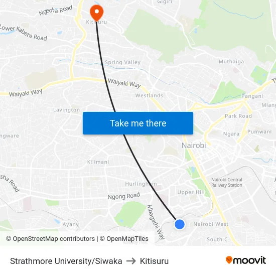 Strathmore University/Siwaka to Kitisuru map