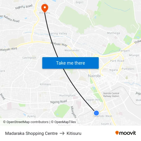 Madaraka Shopping Centre to Kitisuru map