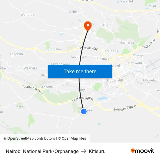 Nairobi National Park/Orphanage to Kitisuru map