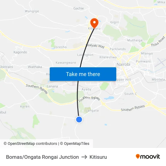 Bomas/Ongata Rongai Junction to Kitisuru map