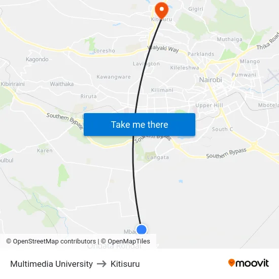 Multimedia University to Kitisuru map
