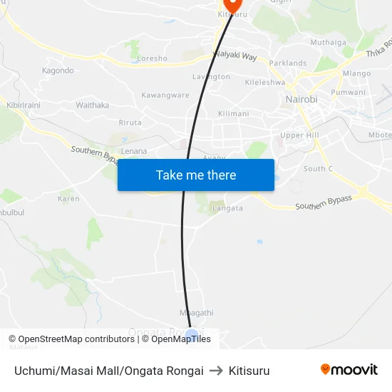 Uchumi/Masai Mall/Ongata Rongai to Kitisuru map