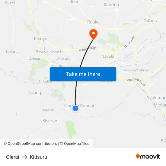 Olerai to Kitisuru map