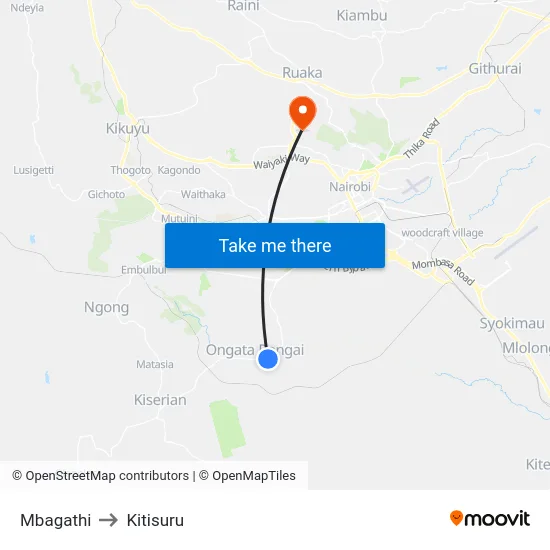Mbagathi to Kitisuru map