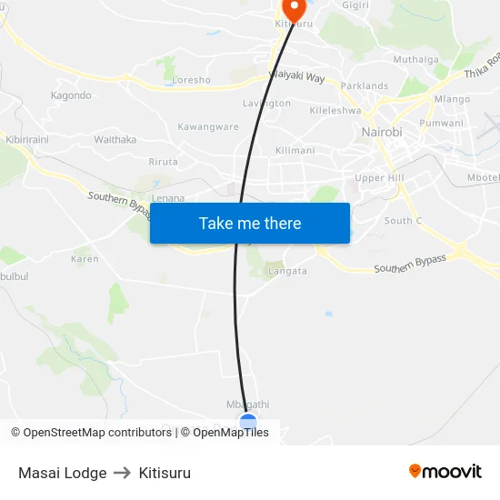 Masai Lodge to Kitisuru map
