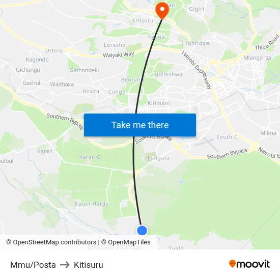 Mmu/Posta to Kitisuru map